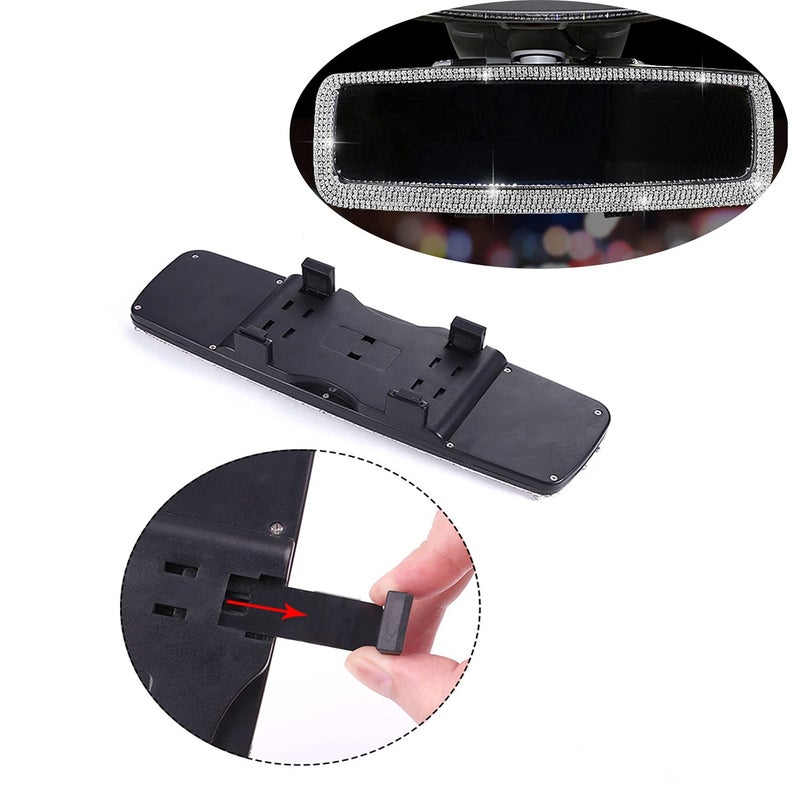 WedFeir Bling Rhinestone Car Rear View Mirror  Mirror with Crystal Diamonds Rhinestones for Women Car Interior Trim. ( Sliver ) - Image 5